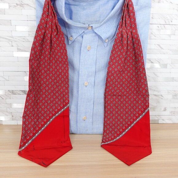 Ascot Cravat Neck Tie Mens Red Chain Link Western Victorian Tuxedo Suit Designer - Picture 1 of 16